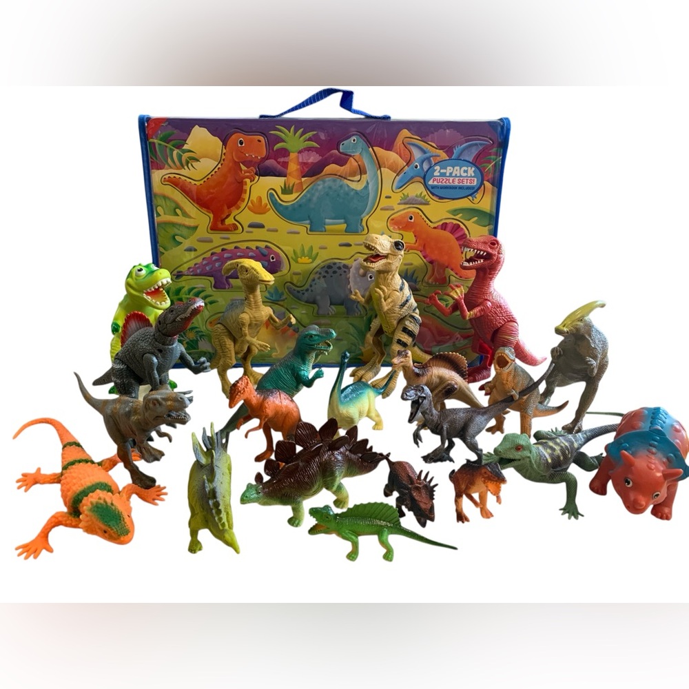 25 Dinosaur Figures, 4/Sound‎ Effects and Glowing Eyes Plus 2 new wooden puzzles